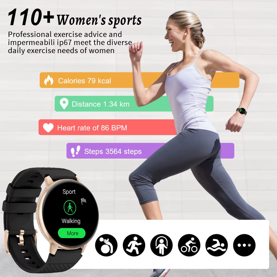 LIGE Smartwatch mit Herzfrequenz- und Schlafmonitor, Menstruationszyklus-Tracking und Schrittzähler, wasserdicht, Farbe: Grau - Bild 6
