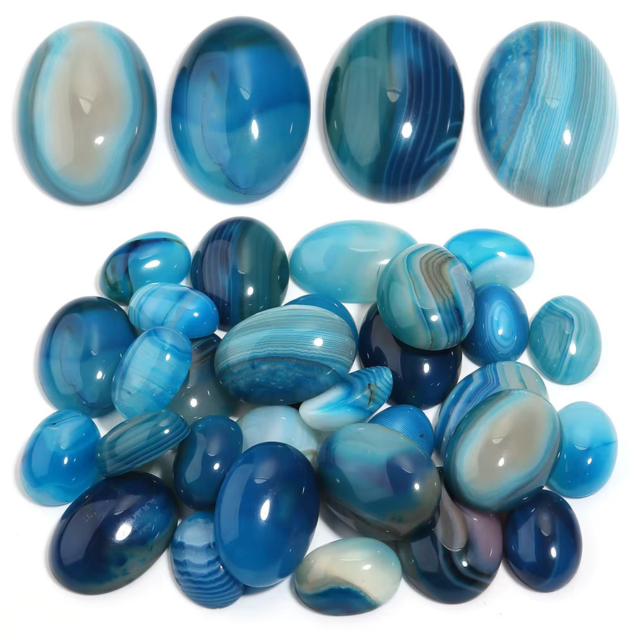 Louleur Naturstein Cabochon Blauer Streifen Achat, Oval, 5 Stück - Bild 2
