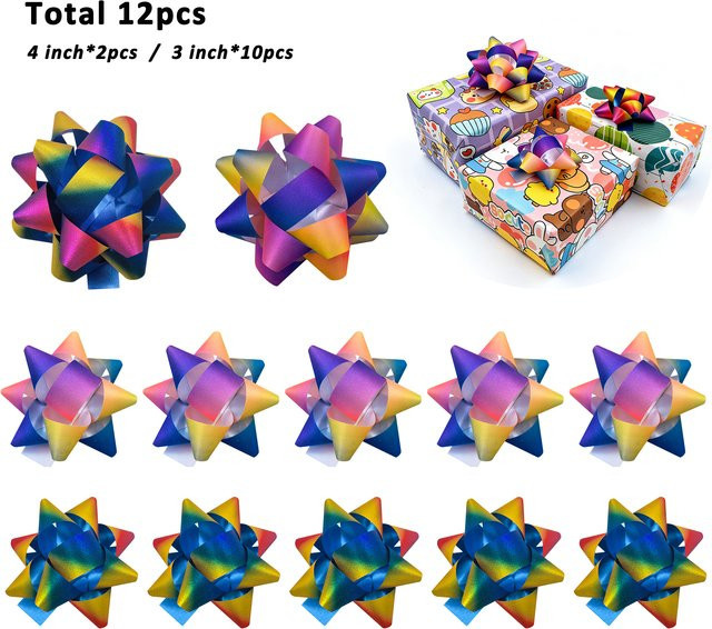 12 Stück Glitzerband Set in Regenbogenfarben für Geschenke und Dekoration, Größen: 3 Zoll und 4 Zoll - Bild 1