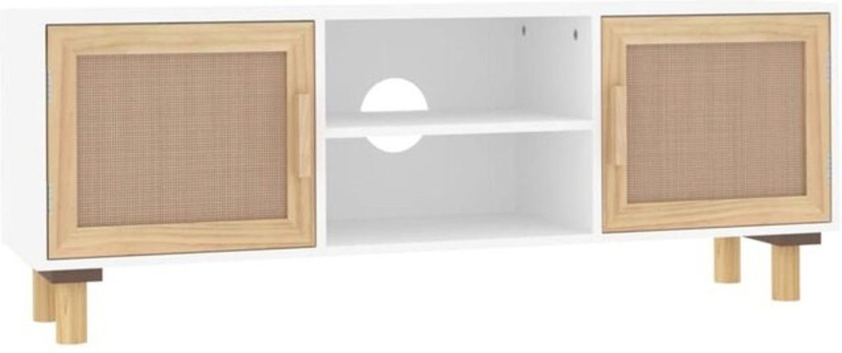 Vidaxl TV-Schrank aus Kiefer und Rattan in Weiß, Skandinavischer Stil, B/T/H: 105 x 30 x 40 cm - Bild 1