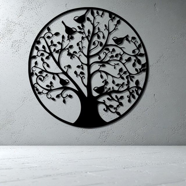 CIFBUY Metall-Wandkunst mit Vogel- und Naturmotiv in Schwarz, moderne abstrakte Wanddekoration - Bild 1