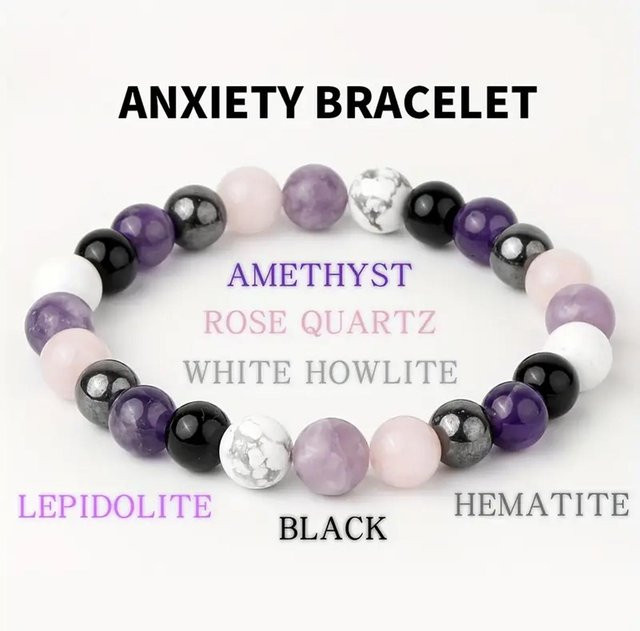 Lucky Star Jewelry Armband, Amethyst, Schwarzer Turmalin, Klarquarz, Hämatit, Lepidolith, Rosenquarz, Weißer Kristall, 18 cm, Unisex - Bild 1