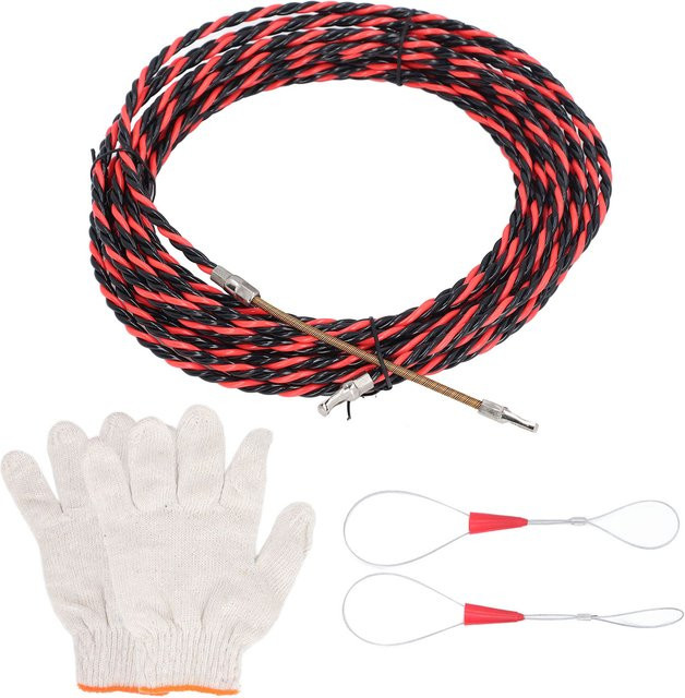 Qiilu Elektrischer Drahtinfädler mit flachem Kopf und manuellem Kabelführungsabzieher inklusive Handschuhen und Kabelbindern - Bild 1