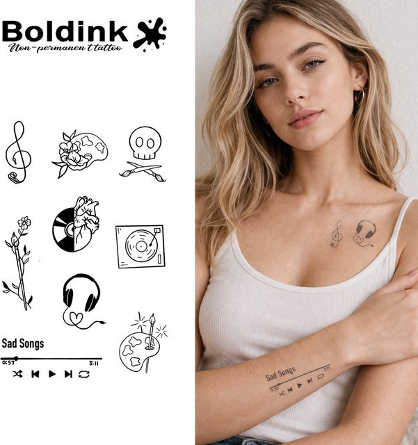 BOLDINK Tattoo-Aufkleber, Musik-Thema, Unisex - Bild 1