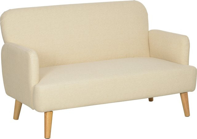 HOMCOM 2 Sitzer Sofa mit Samtoptik und Holzbeinen in Cremeweiß, B/T/H: 130 x 74 x 79 cm - Bild 1
