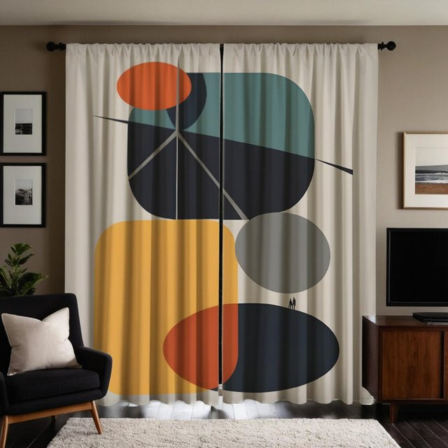 2-teiliges Set semi-transparente Dekovorhänge mit Kalbmotiv von Household supplies MH in Blau und Multicolour, Breite: 132 cm, Höhe: 160 cm - Bild 1