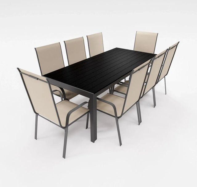 Lex Gartenmöbel Set aus Aluminium mit 9-teiliger Essgruppe inklusive 8 Stapelsesseln in Beige - Bild 1