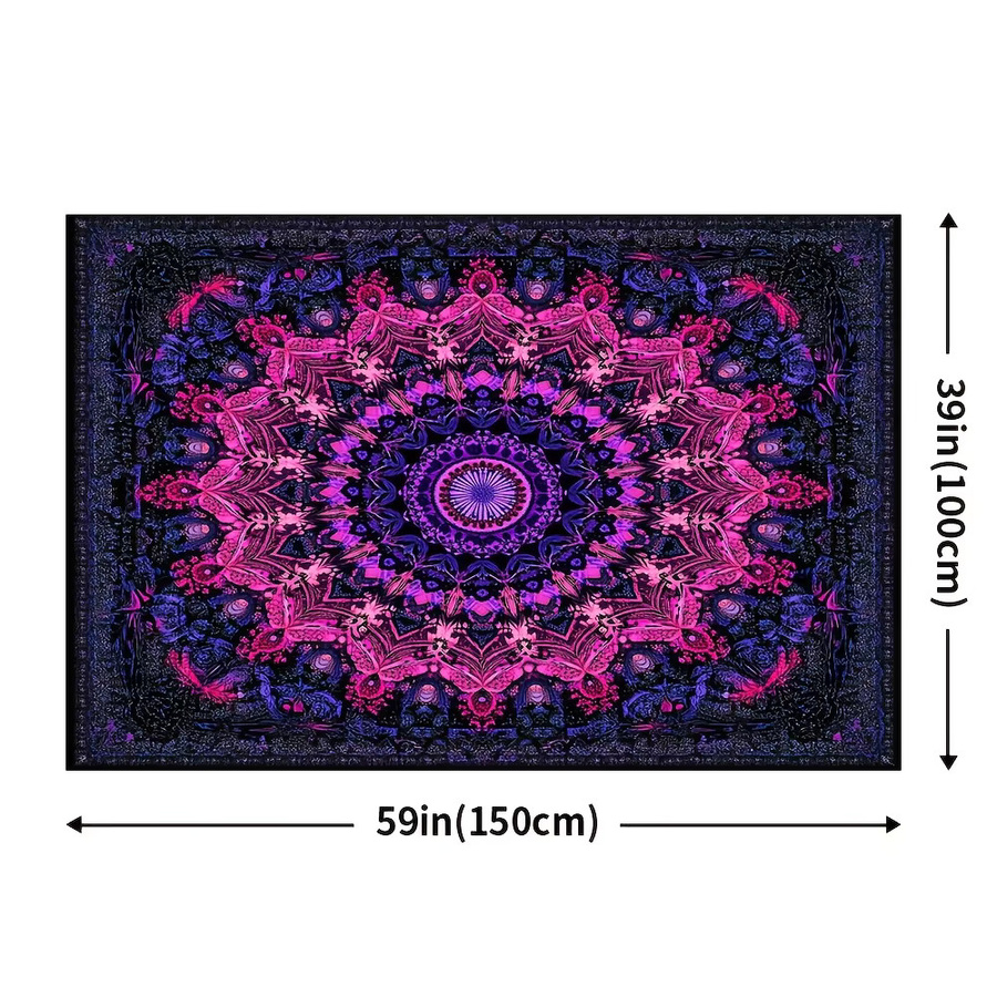 VIKAMA Boho Mandala Wandteppich in Blau und Lila mit geometrischem Design zur Wanddekoration - Bild 2