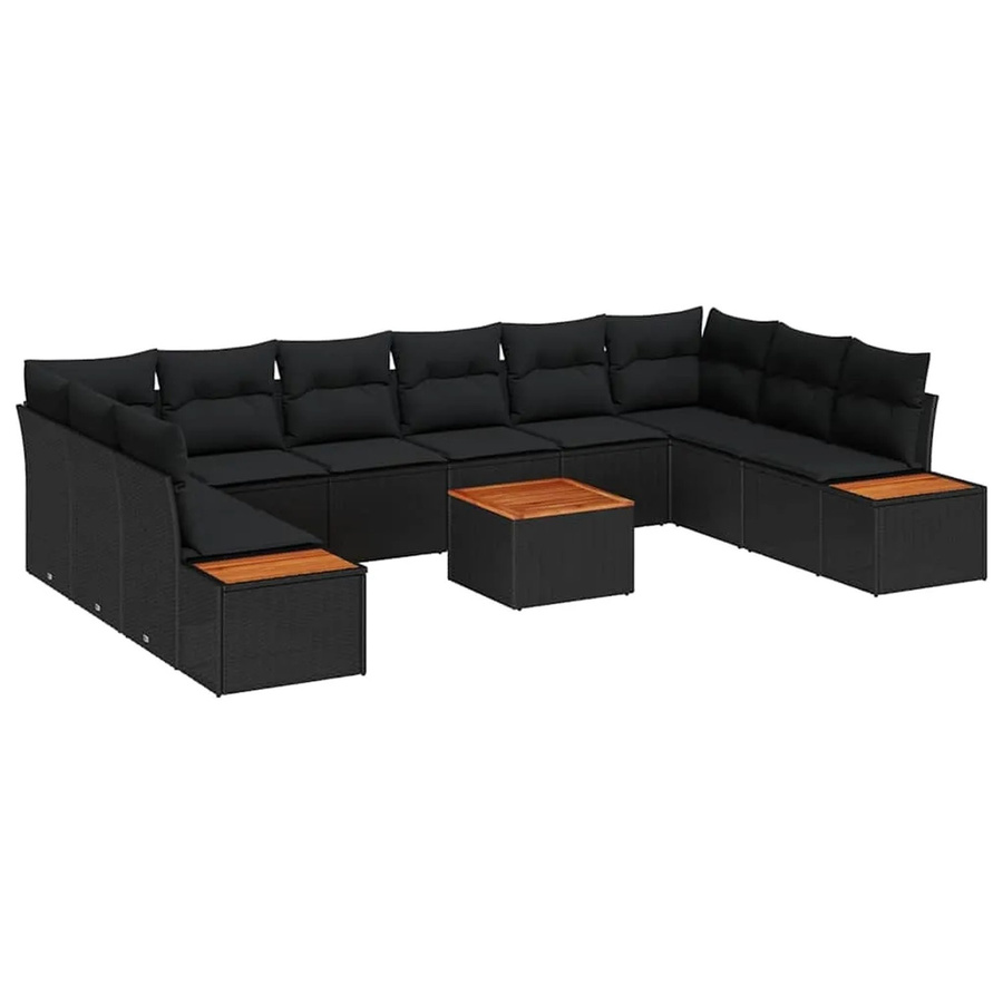vidaXL Garten-Sofa-Set aus Poly Rattan in Schwarz mit 11-teiligem Set und Kissen in U-Form - Bild 2