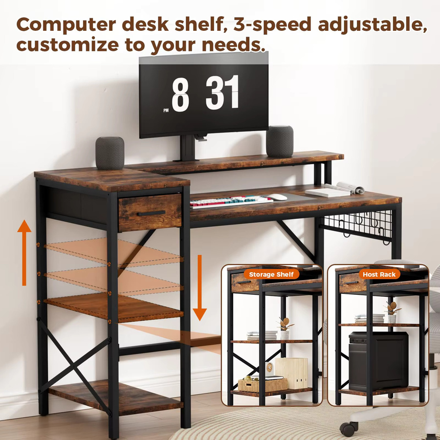 Oak & Tea Eck-Schreibtisch in L-Form im Industrial-Design, Farbe Braun/Schwarz, Breite: 120 cm - Bild 3