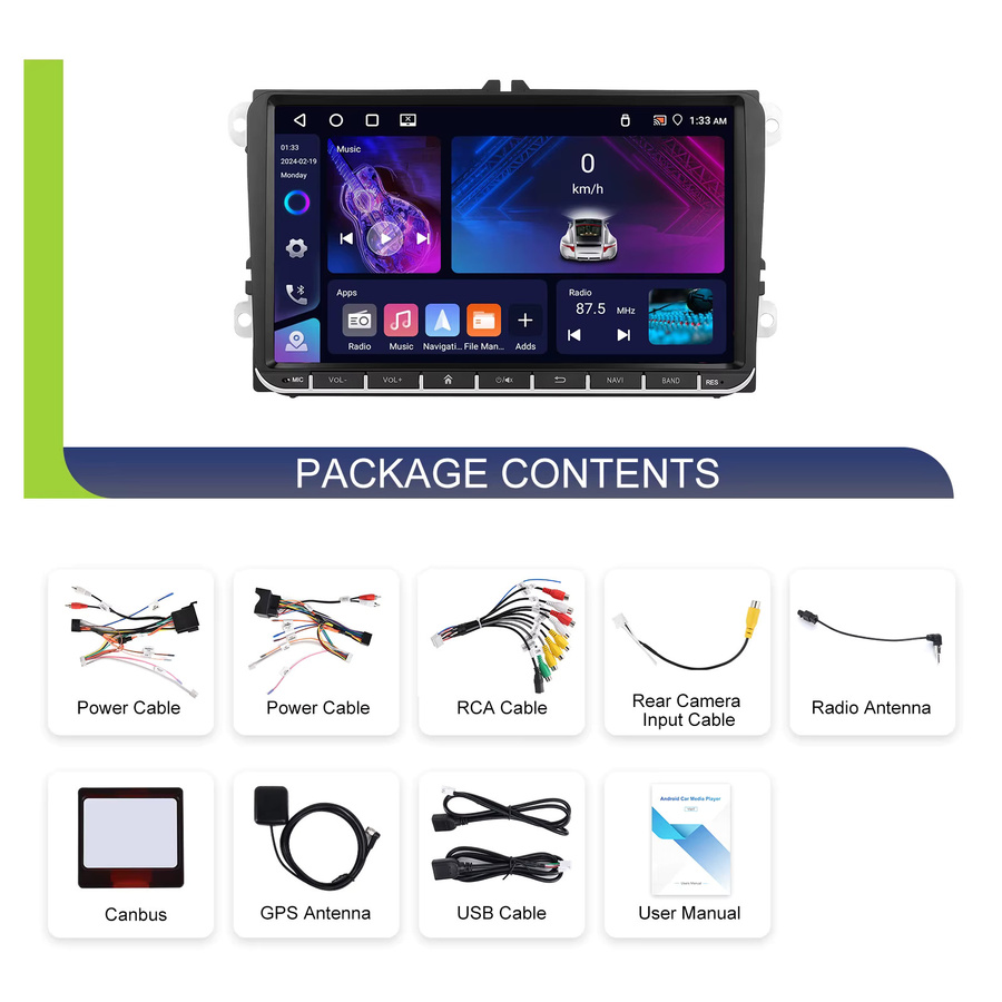 Podofo Android Multimedia Video Stereo Player mit GPS und Carplay in Schwarz für Volkswagen Golf Polo Skoda Rapid Octavia Tiguan Passat Amarok - Bild 4