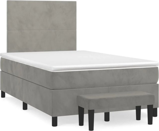 vidaXL Boxspringbett mit Matratze in Hellgrau, Hybrid-Design mit Taschenfederkern und Samtbezug, B/T: 120 x 200 cm - Bild 1
