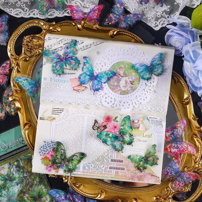 20 Stück Vergoldete Schmetterlings-Aufkleber im Vintage-Stil aus PET für Scrapbooking und Junk-Journal, Multicolour - Bild 2