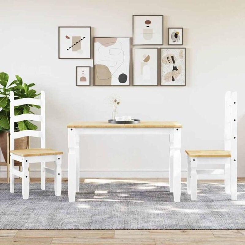 3-tlg. Essgruppe Panama von Vidaxl aus Massivholz Kiefer in Weiß im Landhausstil - Bild 1