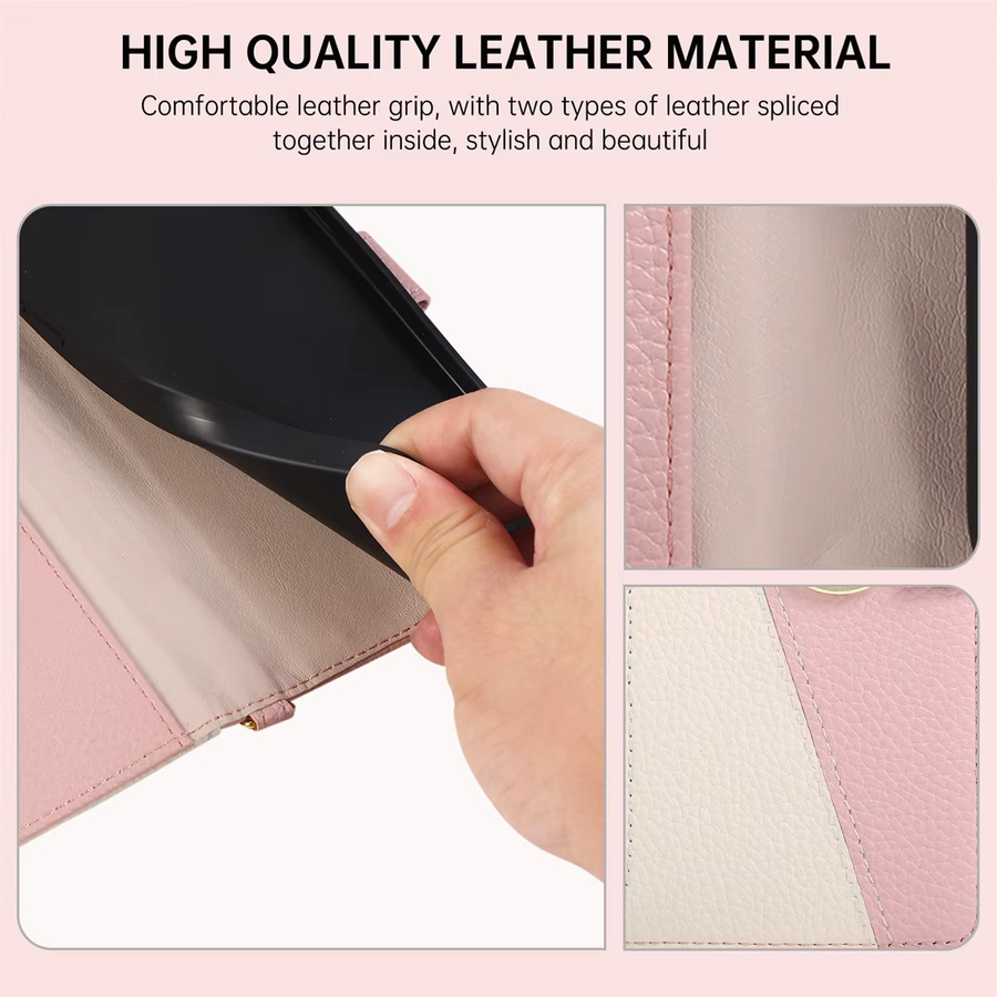 Lederne Reißverschluss-Handyhülle mit Umhängegurt, Kartenfächern und Handgelenkschlaufe für iPhone Modelle in Grün und Pink - Bild 2