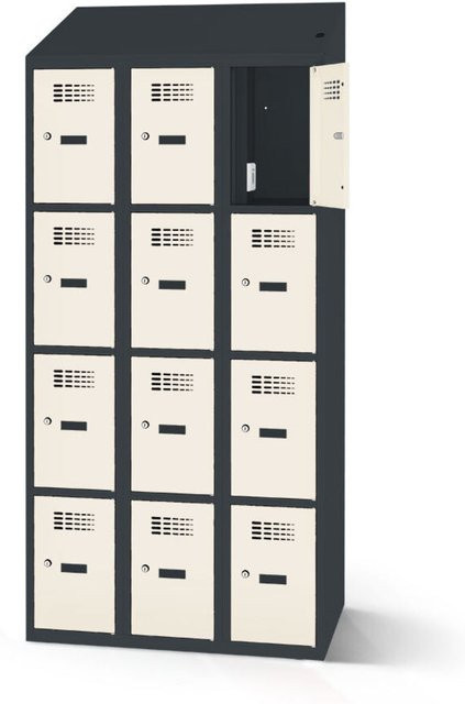 rotstahl Fächerschrank mit Ladefunktion und 12 Fächern (3x4), Korpus anthrazitgrau und Türen weiß, B: 90 cm, H: 200 cm - Bild 1