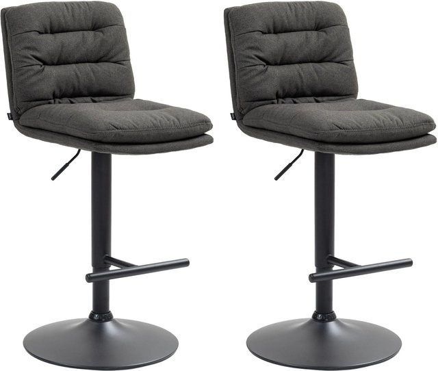 DELUKE Barhocker 2er Set TURIN Dunkelgrau mit Lehne, drehbar, Stoff und Metall, B/T/H: 42 x 56 x 94 cm - Bild 1