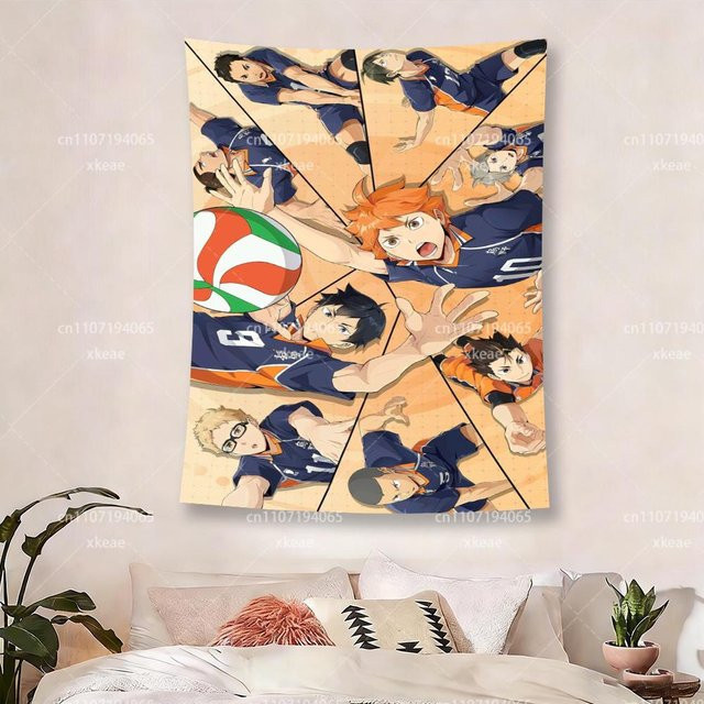 Haikyuu!! Karasuno Team Wandteppich Anime Volleyball Club Wandbehang aus Polyester, B x H: 90 x 150 cm, Mehrfarbig - Bild 1