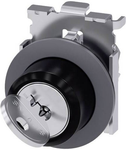 Siemens Schlüsselschalter 3SU1060-4LF01-0AA0 mit Metall-Frontring in Sandgrau und Silber - Bild 1