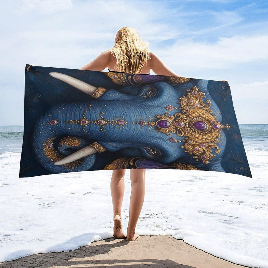 Shanika Chen Strandtuch mit indischem Elefanten-Kunstdesign aus schnelltrocknender Mikrofaser, Breite: 30 cm, Höhe: 60 cm - Bild 2