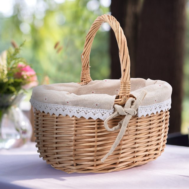 Aramox Rattan-Aufbewahrungskorb in Beige, handgefertigter ovaler Picknickkorb für drinnen und draußen, B/T/H: 28 x 26 x 20 cm - Bild 1