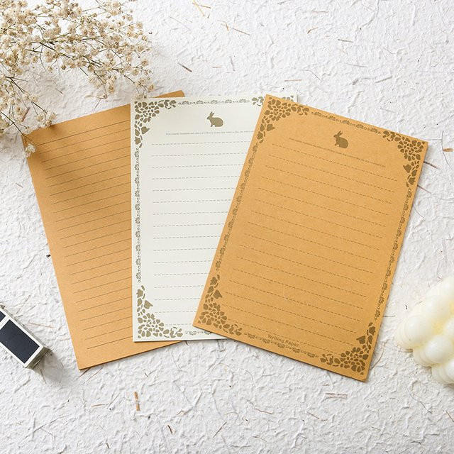 50 Stück Kraft-Briefpapier im A5-Format, Vintage-Schreibpapier mit Kaninchen-Motiv, liniert, in Braun und Beige - Bild 1