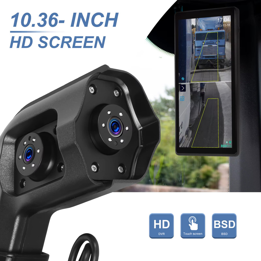 Podofo Elektronisches Rückspiegelsystem für LKW mit 10,36 Zoll HD 1080P IPS Touchscreen DVR-Recorder, Dual-Kamera, BSD Totwinkel-Erkennung und Nachtsicht, Schwarz - Bild 4