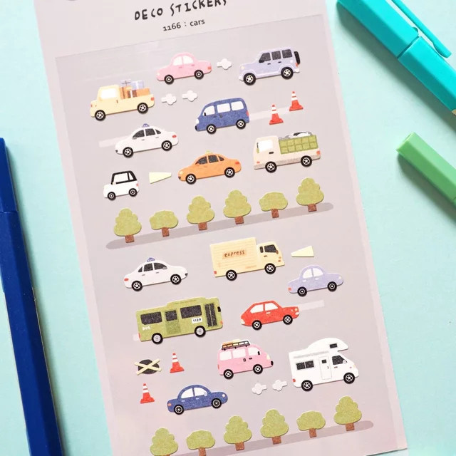 Suatelier Papieraufkleber mit Fahrzeugmotiven Auto Bus Taxi LKW für Scrapbook und DIY Dekoration, Mehrfarbig - Bild 1