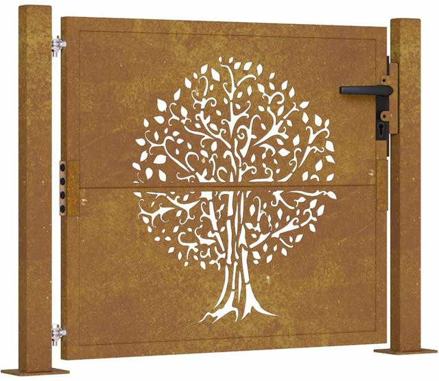 Gartentor VD Home Furnishing aus Cortenstahl in Braun mit Baumdesign, B/H: 100 x 100 cm - Bild 1