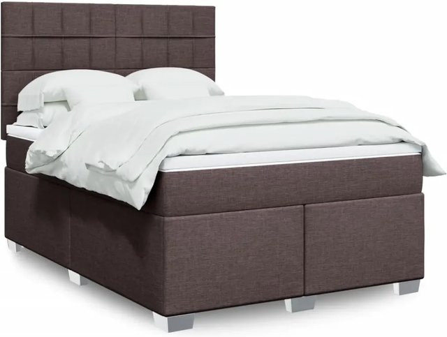 vidaXL Boxspringbett mit Matratze in Dunkelbraun und Weiß, Hybrid-Design mit Taschenfederkern, USB-Ladeanschluss und Unterbettbeleuchtung, B/T: 160 x 200 cm - Bild 1