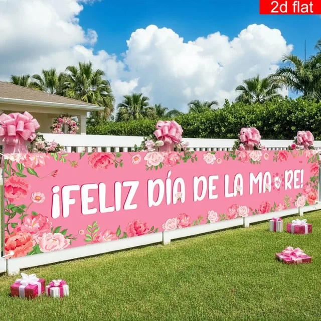 OURFETE Spanisches Muttertags-Hängebanner Feliz Día De Las Madres in Pink mit floralem Design für Garten und Hof - Bild 1