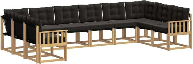 vidaXL Outdoor-Sofagarnitur in U-Form aus massivem Akazienholz mit Textilene und Kissen, Weiß-Schwarz - Bild 1