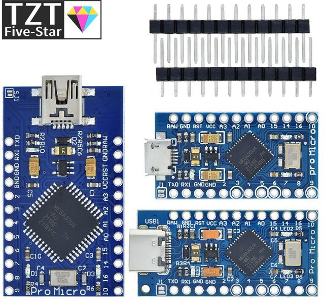 TZT Pro Micro ATmega32U4 Mikrocontroller mit USB-C Schnittstelle und 2-reihigem Pin-Header in Blau - Bild 1