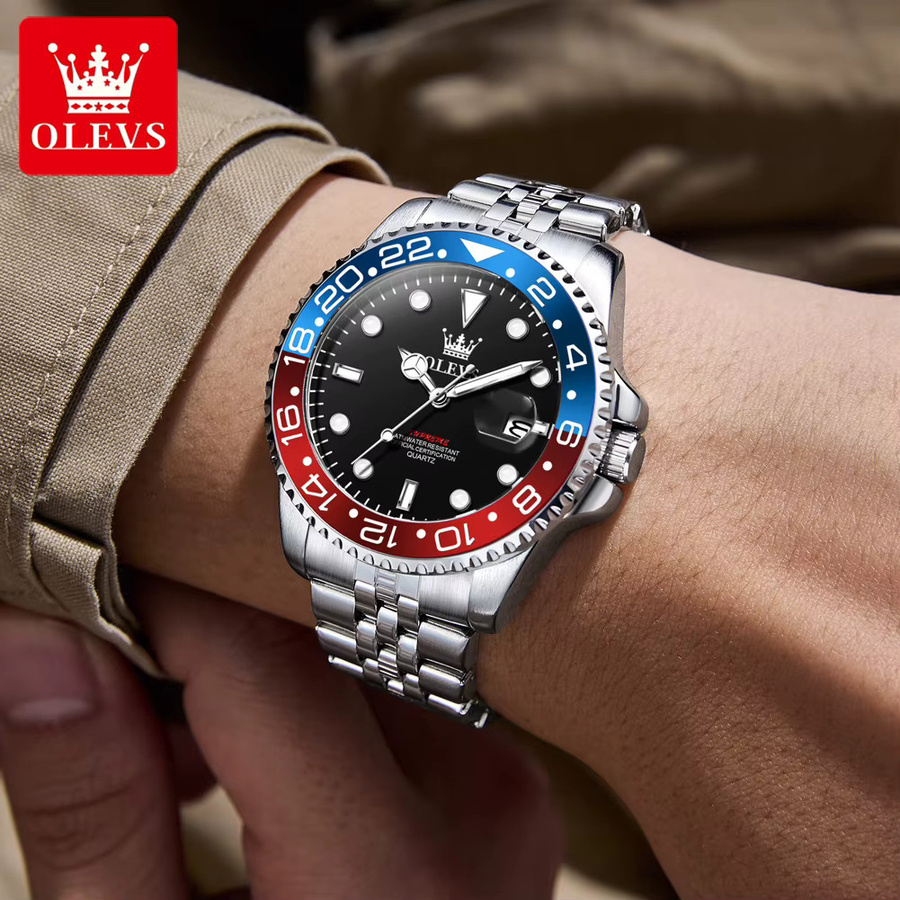 OLEVS Armbanduhr, Quarz, Edelstahl, Blau, Mondphase, Herren - Bild 4