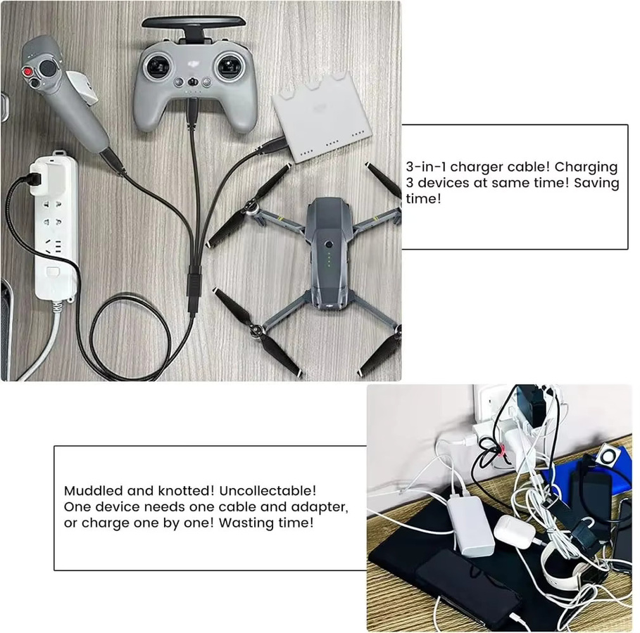 3-in-1 USB-C Splitterkabel Typ-C Verlängerungskabel mit USB-C, Micro-USB und Mini-USB Anschlüssen in Schwarz - Bild 3