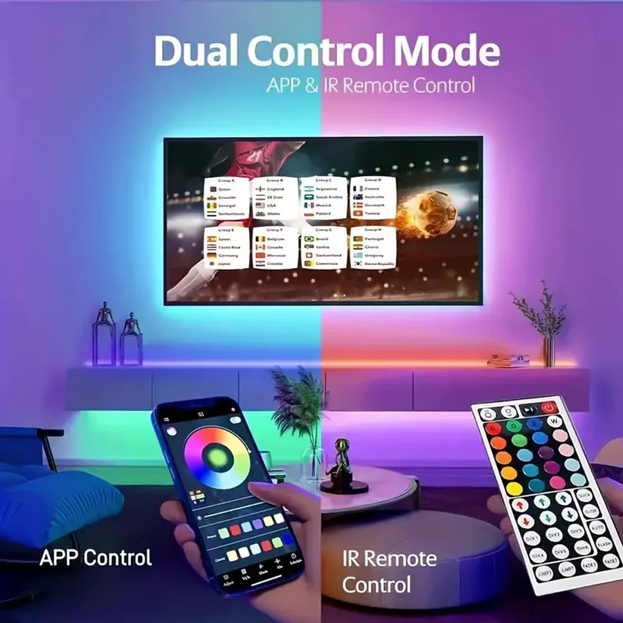 YSRSAI RGB LED-Streifen mit App-Steuerung und Fernbedienung, USB 5V 5050 SMD LED-Lichtband Multicolor für Schlafzimmer und Raumdekoration, Länge: 1 m - Bild 2