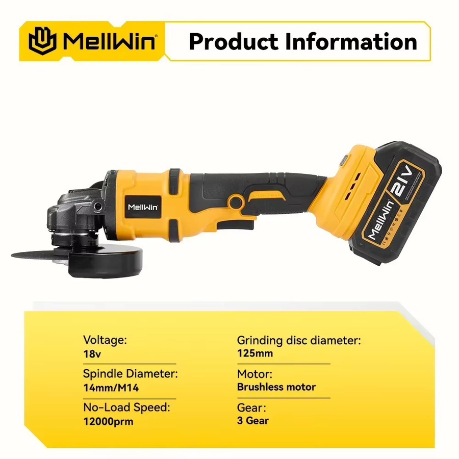 MELLWIN Bürstenloser Akku-Winkelschleifer 125 mm für Makita 18V LXT zum Schleifen, Polieren und Schneiden von Metall und Holz - Bild 2