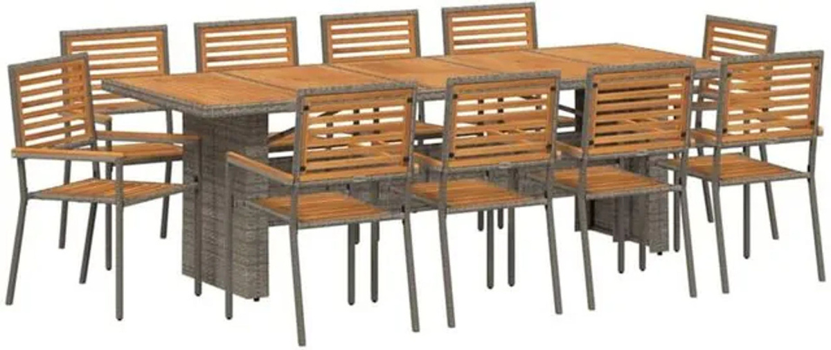 vidaXL Gartenmöbel-Set Essgruppe aus Polyrattan und Akazie, 11-teilig, Grau, B: 240 cm, T: 90 cm, H: 75 cm - Bild 1