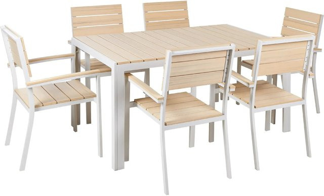 Beliani Gartentisch Set COMO in Beige und Weiss aus Aluminium und Holz - Bild 1