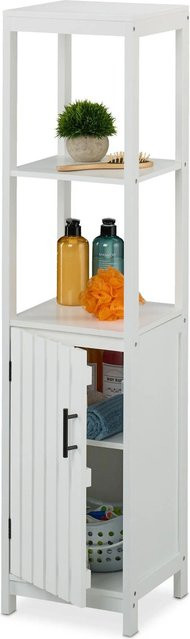 Relaxdays Badezimmerschrank aus MDF mit Edelstahl-Details in Weiß, H x B x T: 129 x 30 x 30 cm - Bild 1
