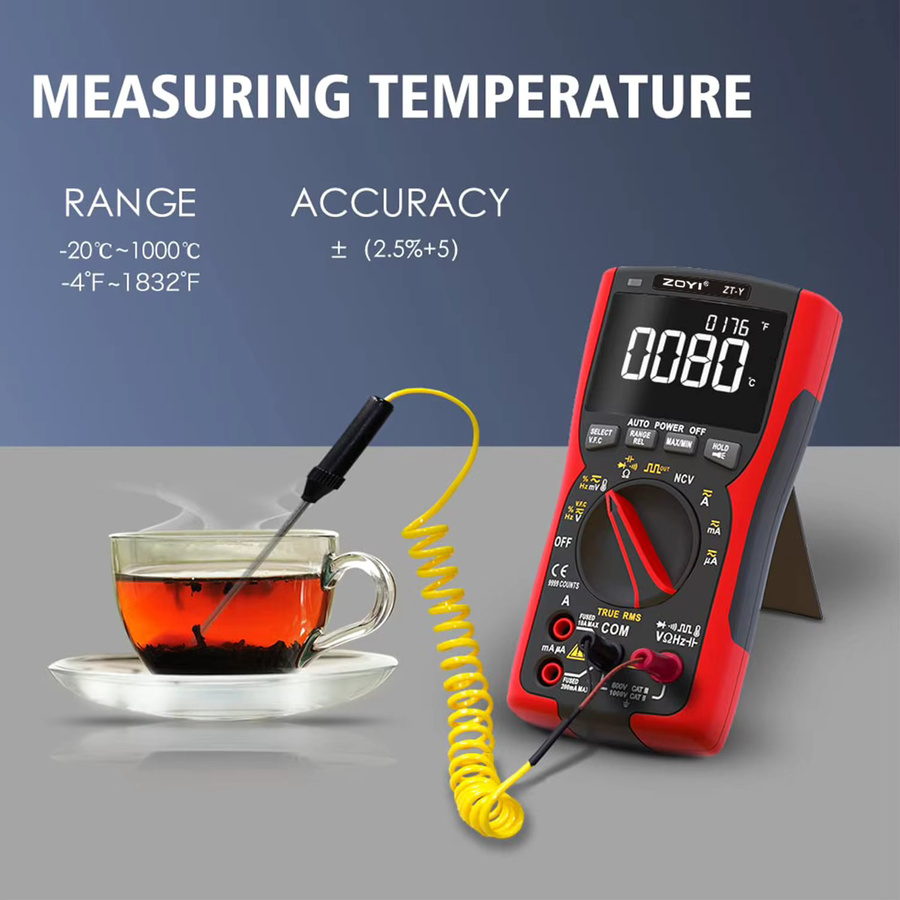ZOYI ZT-Y Digitales Multimeter TRM 9999 mit AC/DC Voltmeter, Amperemeter und Ohmmeter in Rot - Bild 3