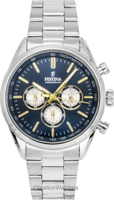 Festina Chronograph, Edelstahl, blaues Zifferblatt, Quarz, 44 mm, Herren - Bild 2