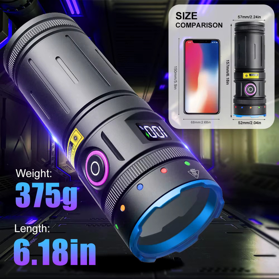 VASTFIRE Hochleistungs-Taschenlampe mit 15 LEDs und 365 nm UV-Licht in Schwarz und Violett, USB-aufladbar und wasserdicht - Bild 2