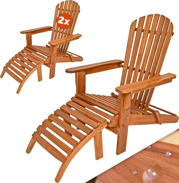 CASARIA Adirondack Liegestuhl 2er-Set aus Akazienholz mit Fußstützen in Braun - Bild 1