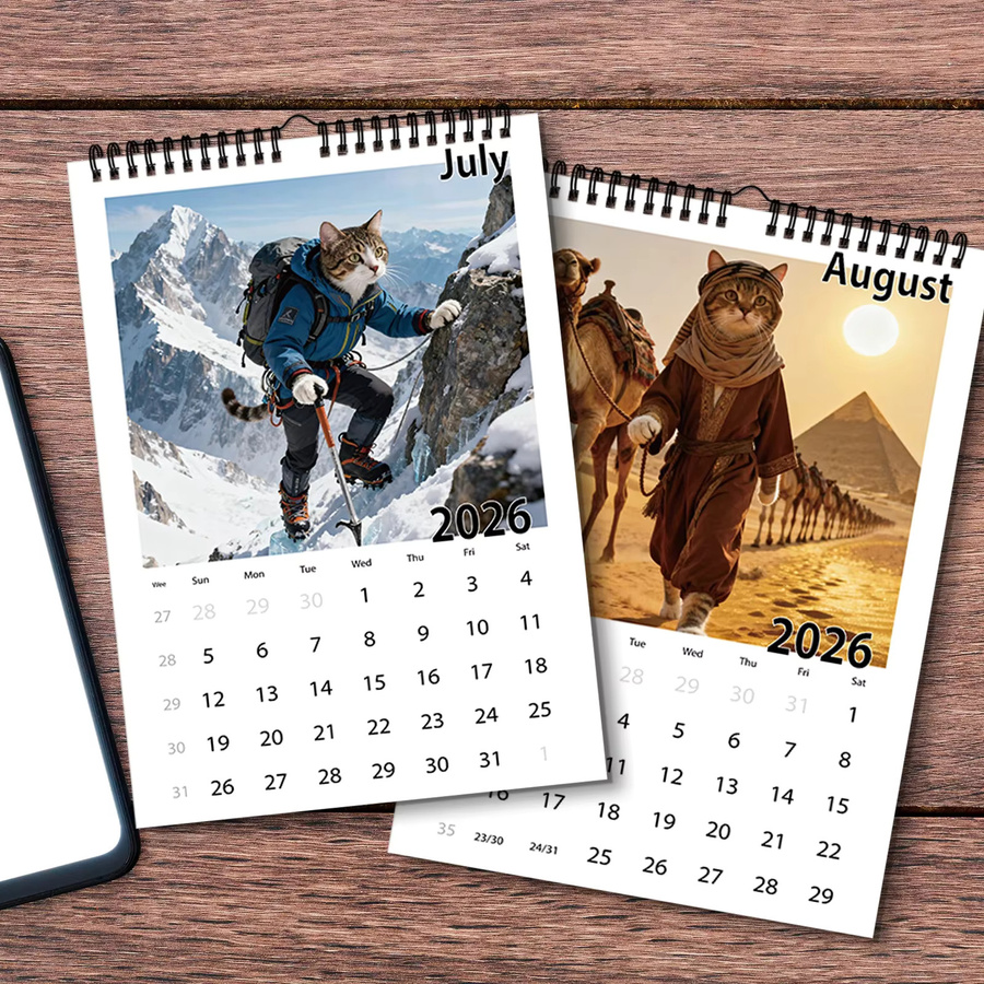 A4-Wandkalender 2026 mit süßen Katzen Motiven, 12 verschiedene Muster, Mehrfarbig - Bild 2
