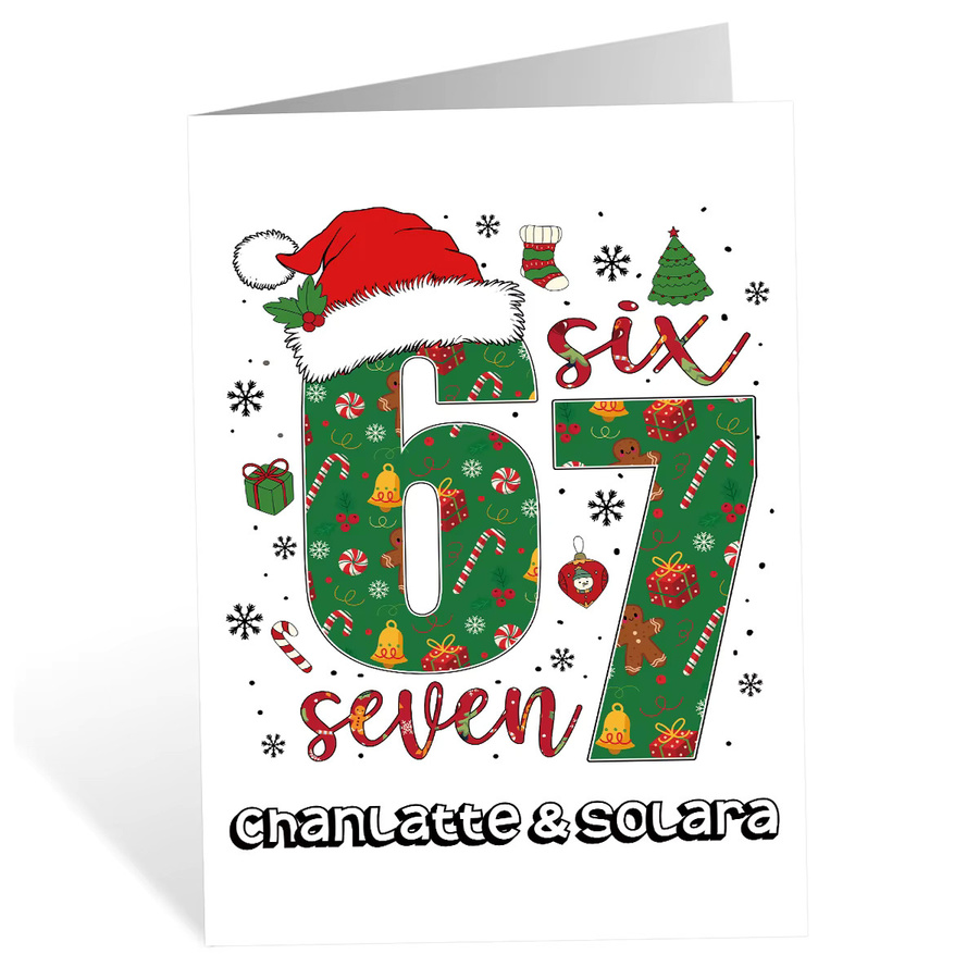 Weihnachtsgrußkarte mit individuellem Namen und Umschlag im 6,7 Design, bunt, aus Papier - Bild 3