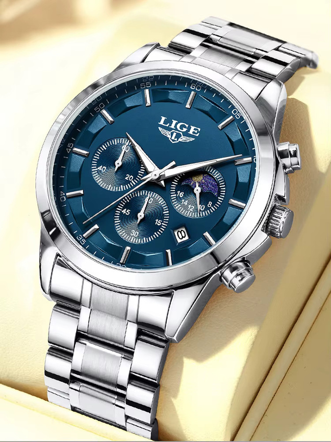 LIGE Armbanduhr Quarz, Edelstahl, Blau, Herren - Bild 7