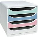 Exacompta Pop Box Schubladenbox für A4/A4+, 4 Schubladen, aus recyceltem Kunststoff, farbsortiert - Bild 1