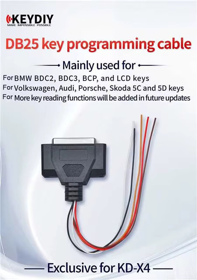 KEYDIY DB25 Schlüsselprogrammierkabel in Schwarz für BMW BDC2 BDC3 BCP LCD-Schlüssel sowie VW Audi Porsche Skoda 5C 5D Schlüssel, kompatibel mit KD-X4 - Bild 2