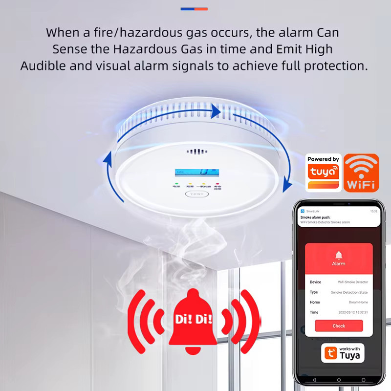 SMARSECUR WiFi-Rauch- und Kohlenmonoxidmelder mit App-Benachrichtigung und Batterie-Backup, Farbe: Weiß - Bild 4
